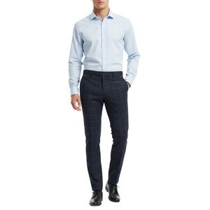 J.FERRAR Mens Slim Fit Dress Pants Size 32x30 Dark Blue Windowpane Check‎